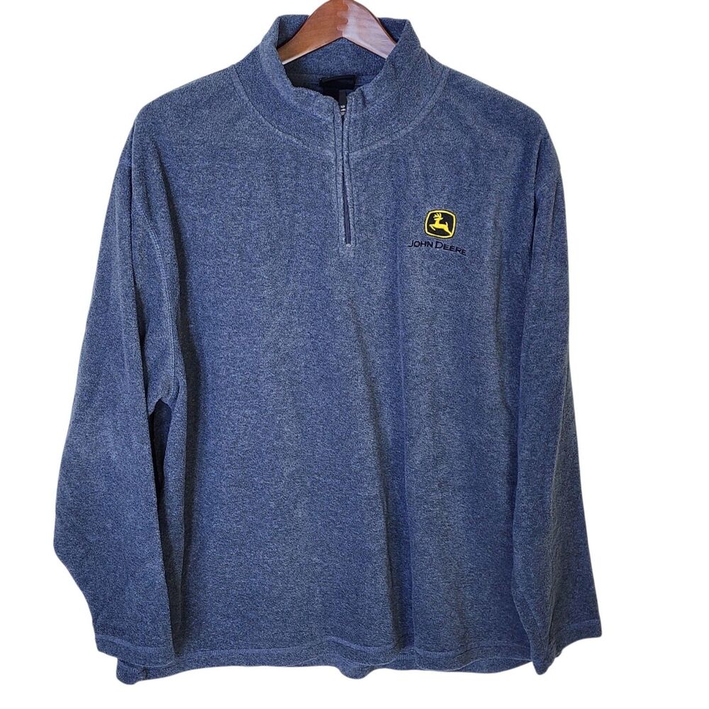 ​John Deere Fleece Pullover Mens XXL Blue Gray 1/4 Zip Sweater Jacket